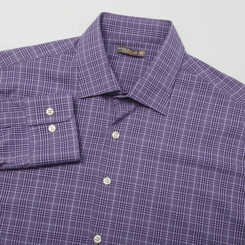 Peter Millar Shirt Men Large Purple Plaid Summer Comfort Performance Button Down